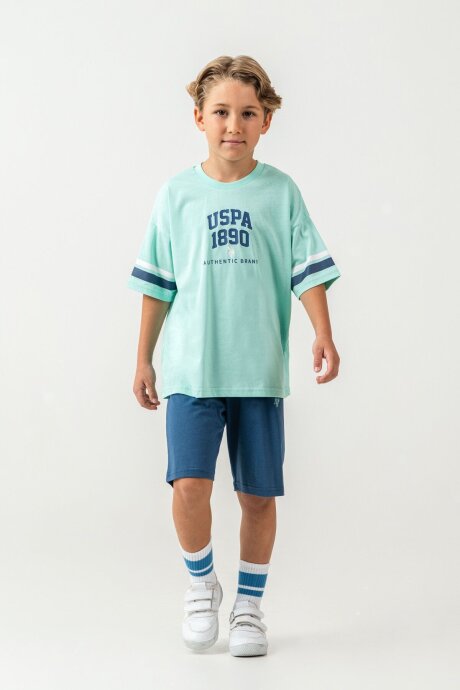 U.S. Polo Assn. Erkek Çocuk Bisiklet Yaka Nakışlı Yazlık Regular Fit Yeşil Bermuda Takım US2414-C-V2 (1)