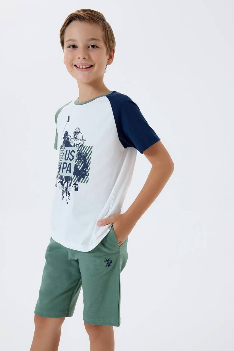 U.S. Polo Assn. Erkek Çocuk %100 Pamuk Bisiklet Yaka Nakışlı Yazlık Regular Fit Yeşil Bermuda Takım US2423-C-V2 - 1