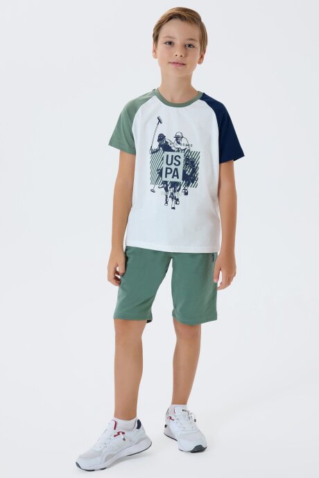 U.S. Polo Assn. Erkek Çocuk %100 Pamuk Bisiklet Yaka Nakışlı Yazlık Regular Fit Yeşil Bermuda Takım US2423-C-V2 - 2