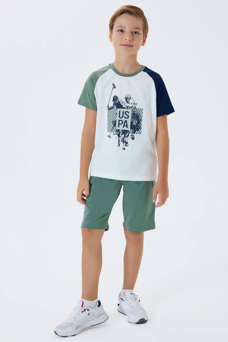 U.S. Polo Assn. Erkek Çocuk %100 Pamuk Bisiklet Yaka Nakışlı Yazlık Regular Fit Yeşil Bermuda Takım US2423-C-V2 - 2