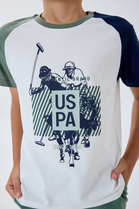 U.S. Polo Assn. Erkek Çocuk %100 Pamuk Bisiklet Yaka Nakışlı Yazlık Regular Fit Yeşil Bermuda Takım US2423-C-V2 - 3