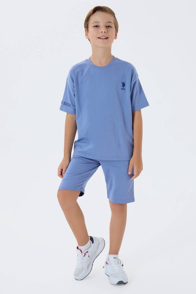 U.S. Polo Assn. Erkek Çocuk %100 Pamuk Bisiklet Yaka Nakışlı Yazlık Regular Fit Mavi Bermuda Takım US2435-C-V3 - 1