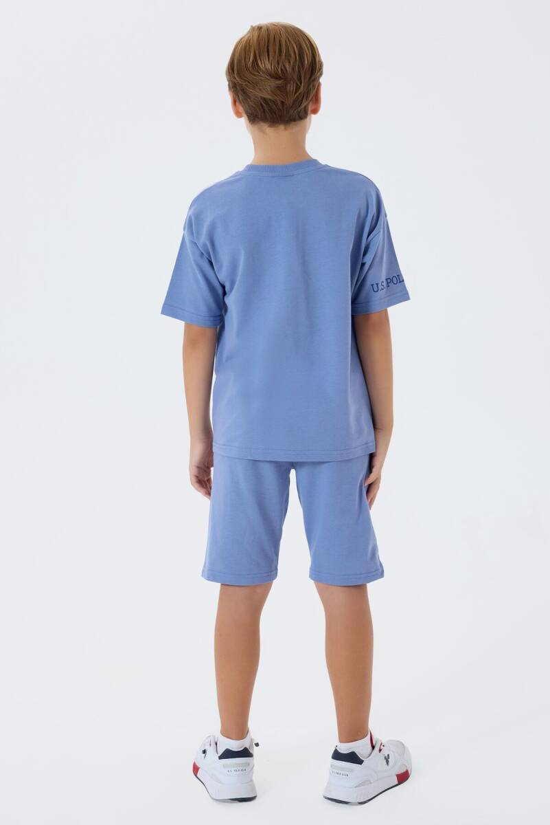U.S. Polo Assn. Erkek Çocuk %100 Pamuk Bisiklet Yaka Nakışlı Yazlık Regular Fit Mavi Bermuda Takım US2435-C-V3 - 4
