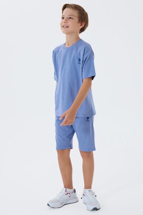 U.S. Polo Assn. Erkek Çocuk %100 Pamuk Bisiklet Yaka Nakışlı Yazlık Regular Fit Mavi Bermuda Takım US2435-C-V3 - 5
