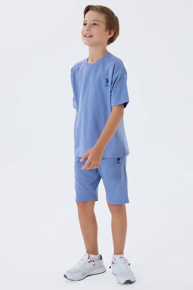 U.S. Polo Assn. Erkek Çocuk %100 Pamuk Bisiklet Yaka Nakışlı Yazlık Regular Fit Mavi Bermuda Takım US2435-C-V3 - 5