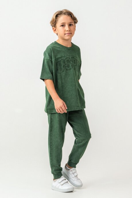 U.S. Polo Assn. Erkek Çocuk Bisiklet Yaka Nakışlı Yazlık Regular Fit Yeşil Eşofman Takımı US2437-C-V1 - 2