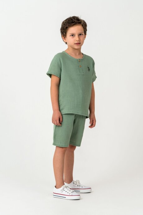 U.S. Polo Assn. Erkek Çocuk %100 Pamuk Bisiklet Yaka Nakışlı Yazlık Regular Fit Yeşil Bermuda Takım US2439-C-V3 - 3