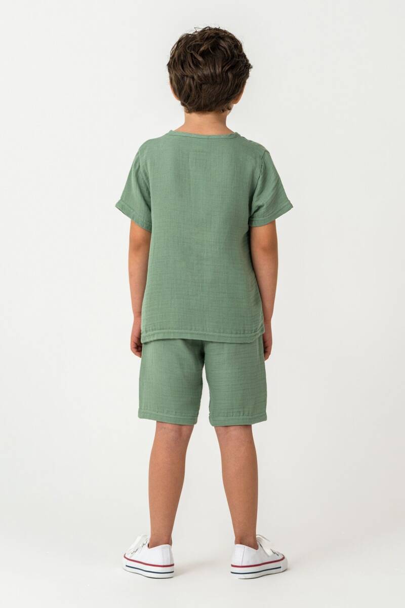 U.S. Polo Assn. Erkek Çocuk %100 Pamuk Bisiklet Yaka Nakışlı Yazlık Regular Fit Yeşil Bermuda Takım US2439-C-V3 - 4