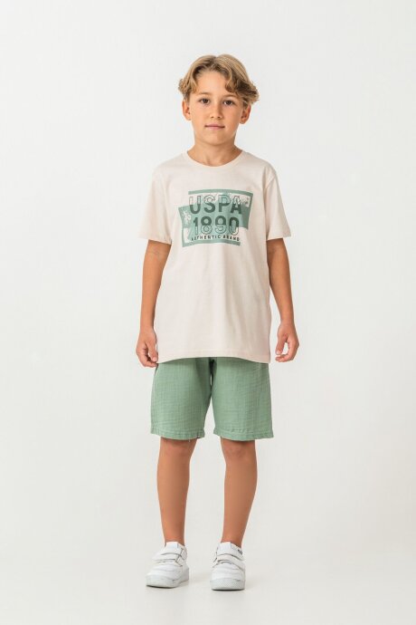 U.S. Polo Assn. Erkek Çocuk %100 Pamuk Bisiklet Yaka Nakışlı Yazlık Regular Fit Yeşil Bermuda Takım US2440-C-V1 - 5