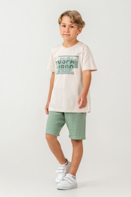 U.S. Polo Assn. Erkek Çocuk Bisiklet Yaka Nakışlı Yazlık Regular Fit Yeşil Bermuda Takım US2440-C-V1 (1)