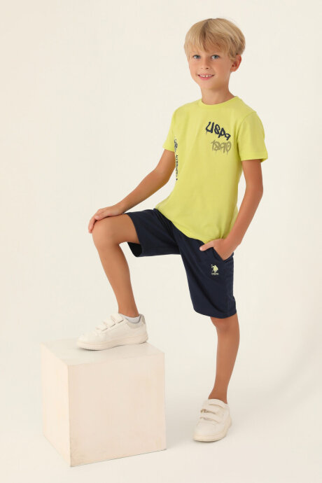 U.S. Polo Assn. Erkek Çocuk Pamuklu Bisiklet Yaka Pigment Baskılı Yazlık Regular Fit Yeşil Bermuda Takım US1751-C-V1 - 3