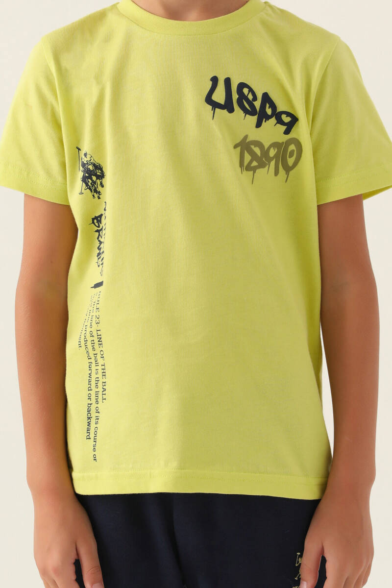 U.S. Polo Assn. Erkek Çocuk Pamuklu Bisiklet Yaka Pigment Baskılı Yazlık Regular Fit Yeşil Bermuda Takım US1751-C-V1 - 4
