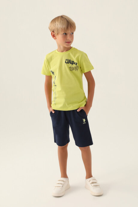 U.S. Polo Assn. Erkek Çocuk Pamuklu Bisiklet Yaka Pigment Baskılı Yazlık Regular Fit Yeşil Bermuda Takım US1751-C-V1