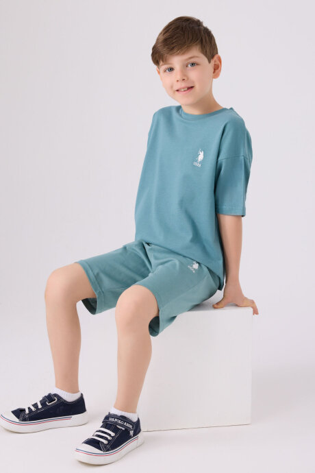 U.S. Polo Assn. Erkek Çocuk Pamuklu Bisiklet Yaka Sargı Nakışlı Yazlık Regular Fit Mavi Bermuda Takım US1779-C-V14 - 3