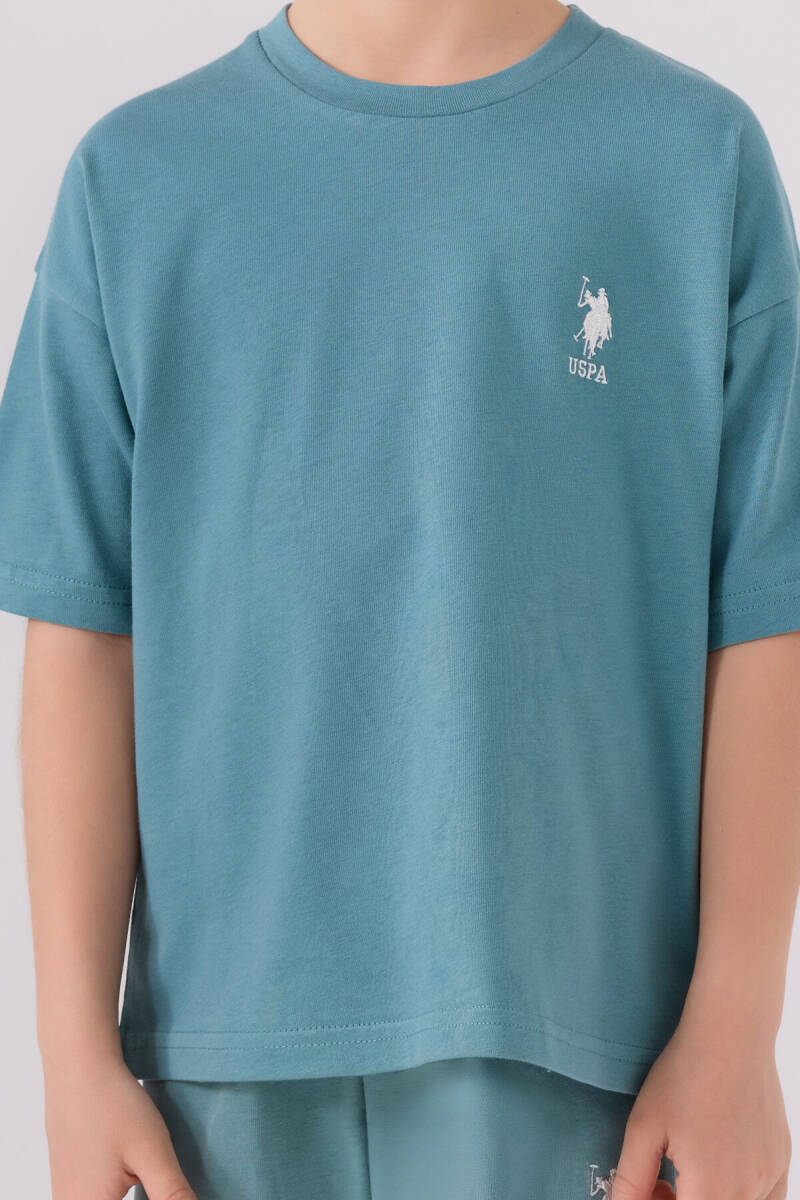 U.S. Polo Assn. Erkek Çocuk Pamuklu Bisiklet Yaka Sargı Nakışlı Yazlık Regular Fit Mavi Bermuda Takım US1779-C-V14 - 4