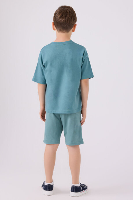U.S. Polo Assn. Erkek Çocuk Pamuklu Bisiklet Yaka Sargı Nakışlı Yazlık Regular Fit Mavi Bermuda Takım US1779-C-V14 - 5