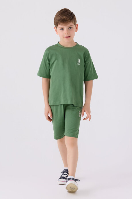 U.S. Polo Assn. Erkek Çocuk Pamuklu Bisiklet Yaka Sargı Nakışlı Yazlık Regular Fit Yeşil Bermuda Takım US1779-C-V6