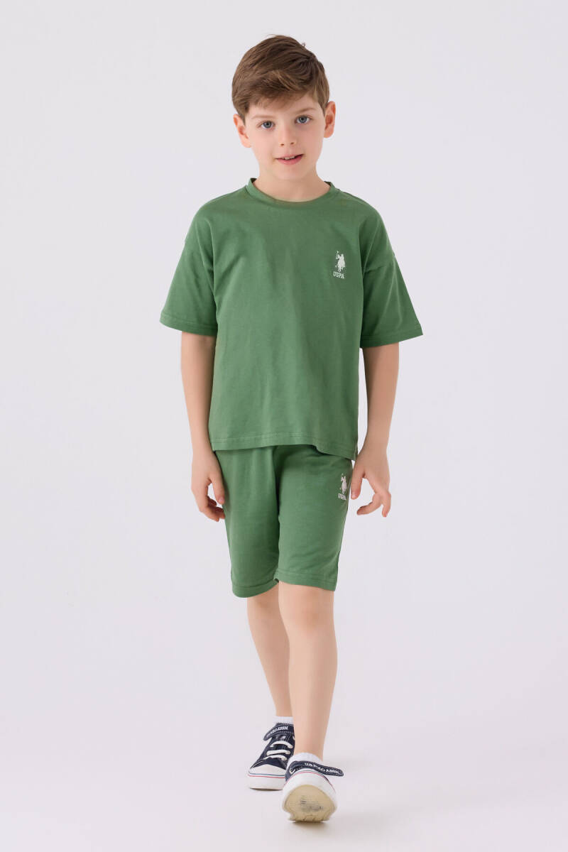 U.S. Polo Assn. Erkek Çocuk Pamuklu Bisiklet Yaka Sargı Nakışlı Yazlık Regular Fit Yeşil Bermuda Takım US1779-C-V6 - 1