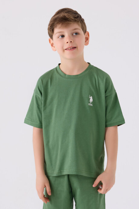U.S. Polo Assn. Erkek Çocuk Pamuklu Bisiklet Yaka Sargı Nakışlı Yazlık Regular Fit Yeşil Bermuda Takım US1779-C-V6 - 2