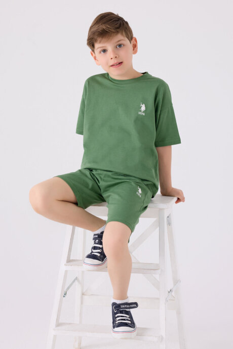 U.S. Polo Assn. Erkek Çocuk Pamuklu Bisiklet Yaka Sargı Nakışlı Yazlık Regular Fit Yeşil Bermuda Takım US1779-C-V6 - 3