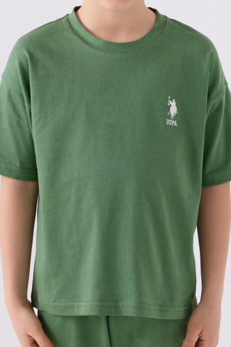 U.S. Polo Assn. Erkek Çocuk Pamuklu Bisiklet Yaka Sargı Nakışlı Yazlık Regular Fit Yeşil Bermuda Takım US1779-C-V6 - 4