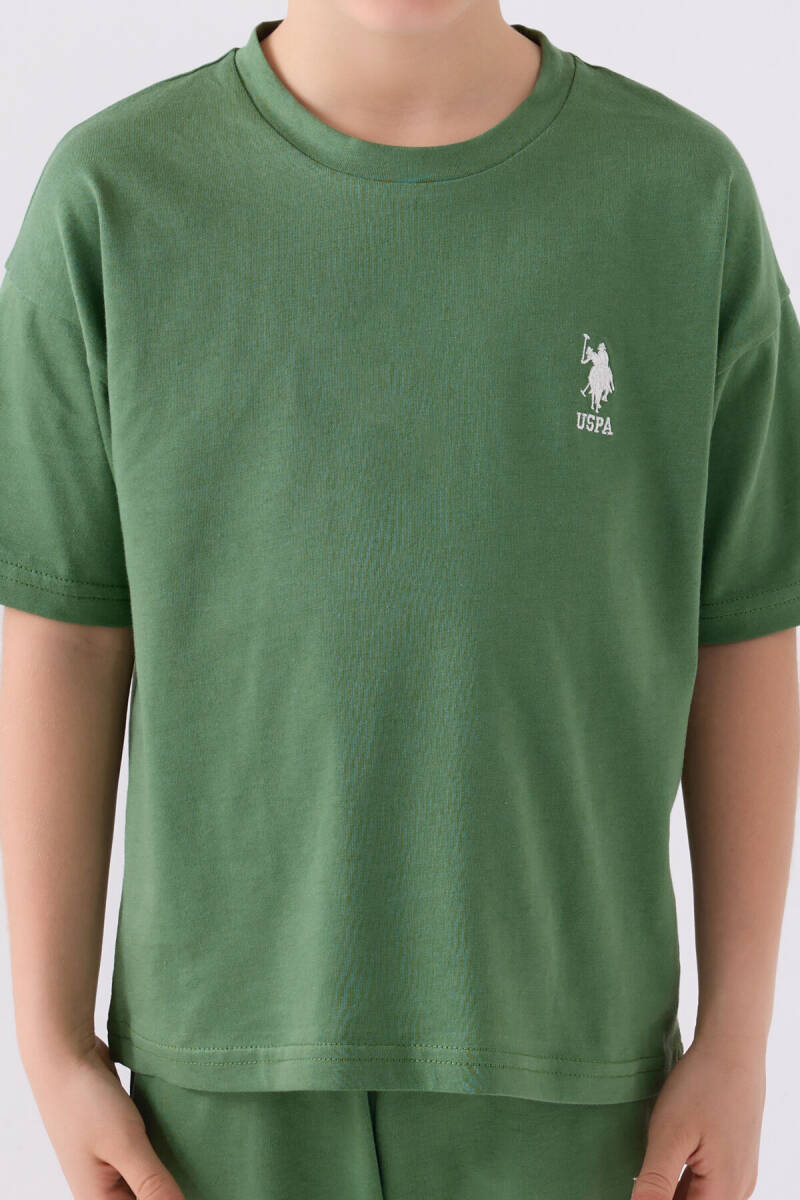 U.S. Polo Assn. Erkek Çocuk Pamuklu Bisiklet Yaka Sargı Nakışlı Yazlık Regular Fit Yeşil Bermuda Takım US1779-C-V6 - 4