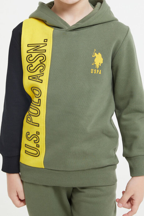 U.S. Polo Assn. Erkek Çocuk Pamuklu Kapüşonlu Empirme Baskılı Kışlık Regular Fit Yeşil Eşofman Takımı US1160-C-V1 - 4