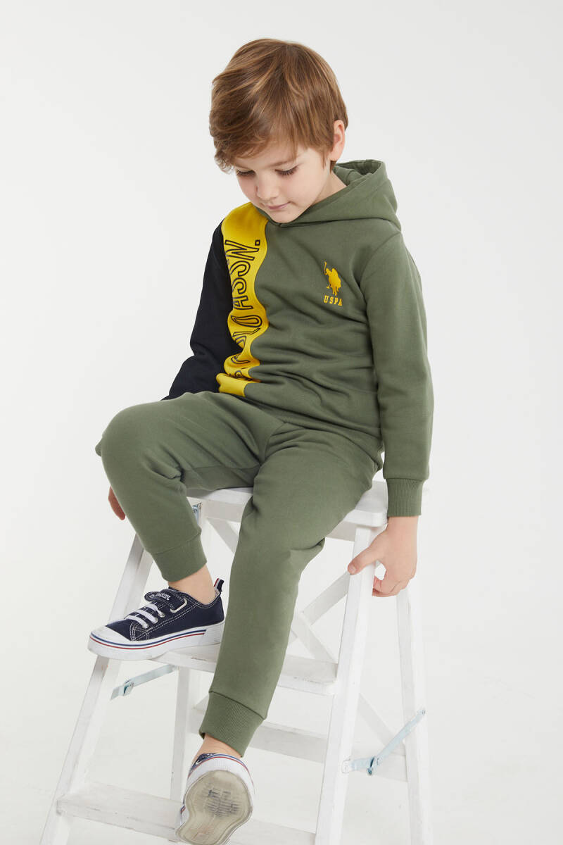 U.S. Polo Assn. Erkek Çocuk Pamuklu Kapüşonlu Empirme Baskılı Kışlık Regular Fit Yeşil Eşofman Takımı US1160-C-V1 - 2