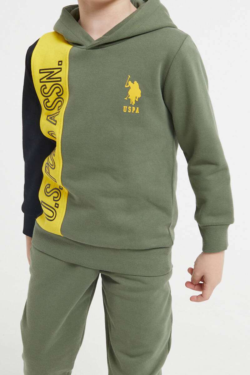 U.S. Polo Assn. Erkek Çocuk Pamuklu Kapüşonlu Empirme Baskılı Kışlık Regular Fit Yeşil Eşofman Takımı US1160-C-V1 - 3