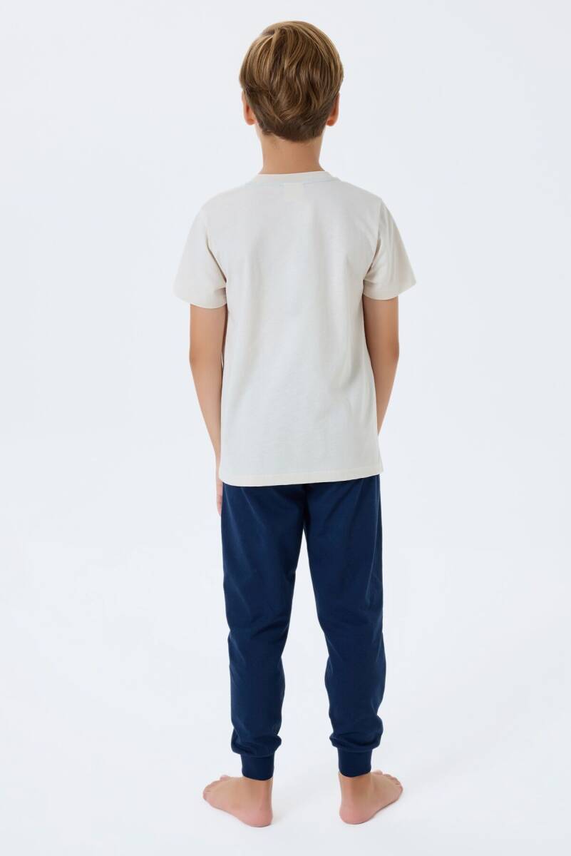 U.S. Polo Assn. Erkek Çocuk %100 Pamuk Bisiklet Yaka Nakışlı Yazlık Regular Fit Krem Pijama Takımı US2422-C-V1 - 4