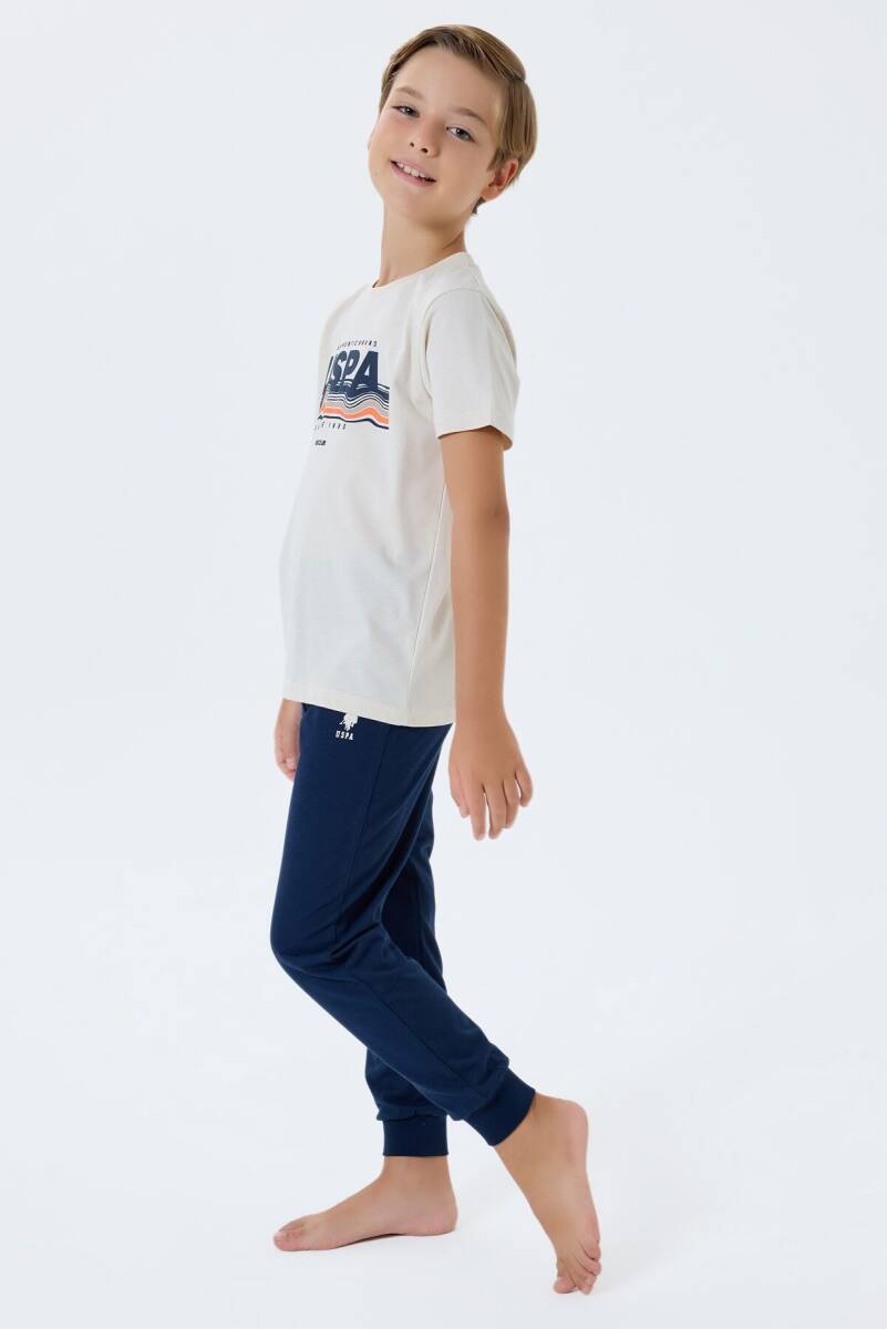 U.S. Polo Assn. Erkek Çocuk %100 Pamuk Bisiklet Yaka Nakışlı Yazlık Regular Fit Krem Pijama Takımı US2422-C-V1 - 5