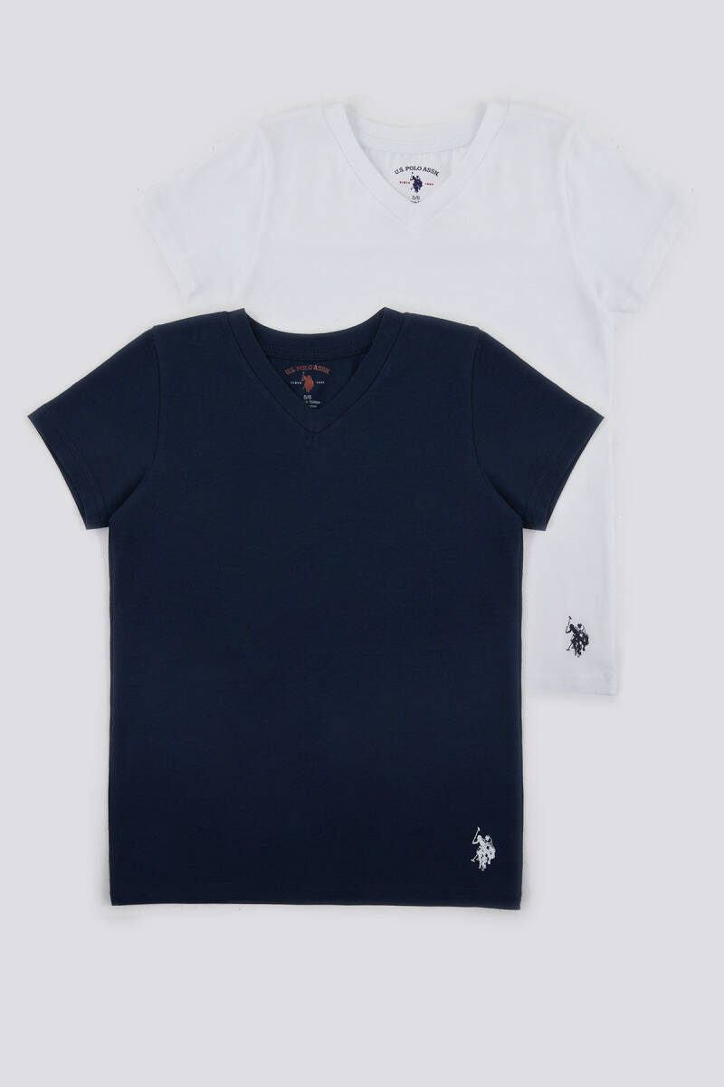 U.S. Polo Assn. Erkek Çocuk V Yaka Pigment Baskılı Kışlık Regular Fit Beyaz Fanila US1385-C-V1 - 1