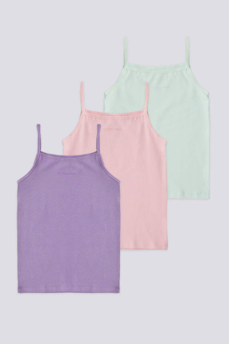 U.S. Polo Assn. Kız Çocuk Düz Yaka Pigment Baskılı Yazlık Regular Fit Yeşil Atlet US1680-C-V1 - 1