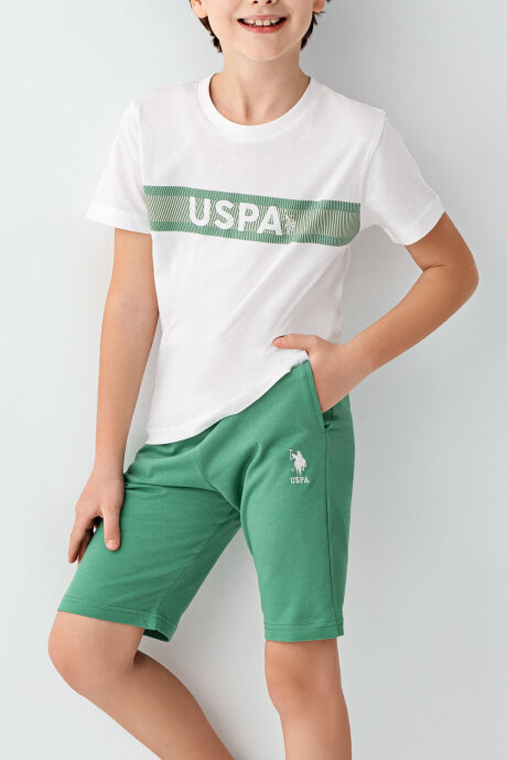 U.S. Polo Assn. Erkek Çocuk Pamuklu Bisiklet Yaka Pigment Baskılı Yazlık Regular Fit Beyaz Bermuda Takım US2001-C-V3 - 3