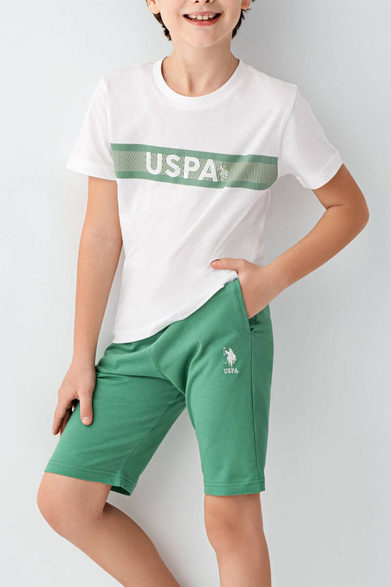 U.S. Polo Assn. Erkek Çocuk Pamuklu Bisiklet Yaka Pigment Baskılı Yazlık Regular Fit Beyaz Bermuda Takım US2001-C-V3 - 3