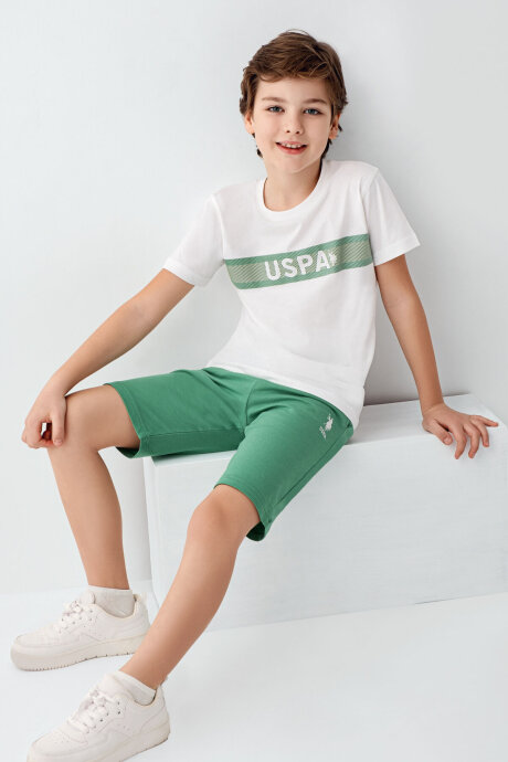 U.S. Polo Assn. Erkek Çocuk Pamuklu Bisiklet Yaka Pigment Baskılı Yazlık Regular Fit Beyaz Bermuda Takım US2001-C-V3 - 2