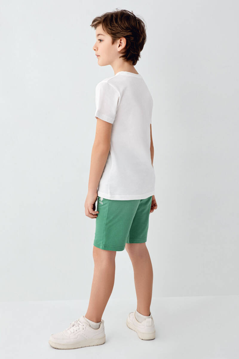 U.S. Polo Assn. Erkek Çocuk Pamuklu Bisiklet Yaka Pigment Baskılı Yazlık Regular Fit Beyaz Bermuda Takım US2001-C-V3 - 4