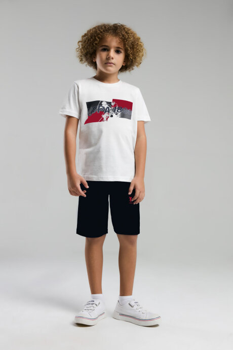 U.S. Polo Assn. Erkek Çocuk Pamuklu Bisiklet Yaka Pigment Baskılı Yazlık Regular Fit Beyaz Bermuda Takım US2012-C-V3 - 2