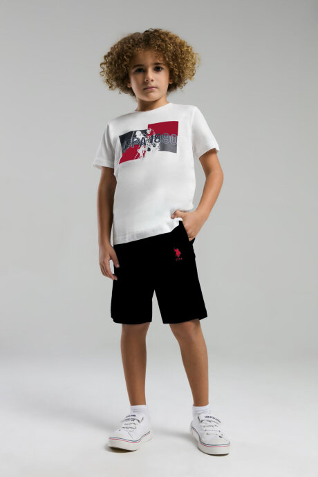 U.S. Polo Assn. Erkek Çocuk Pamuklu Bisiklet Yaka Pigment Baskılı Yazlık Regular Fit Beyaz Bermuda Takım US2012-C-V3