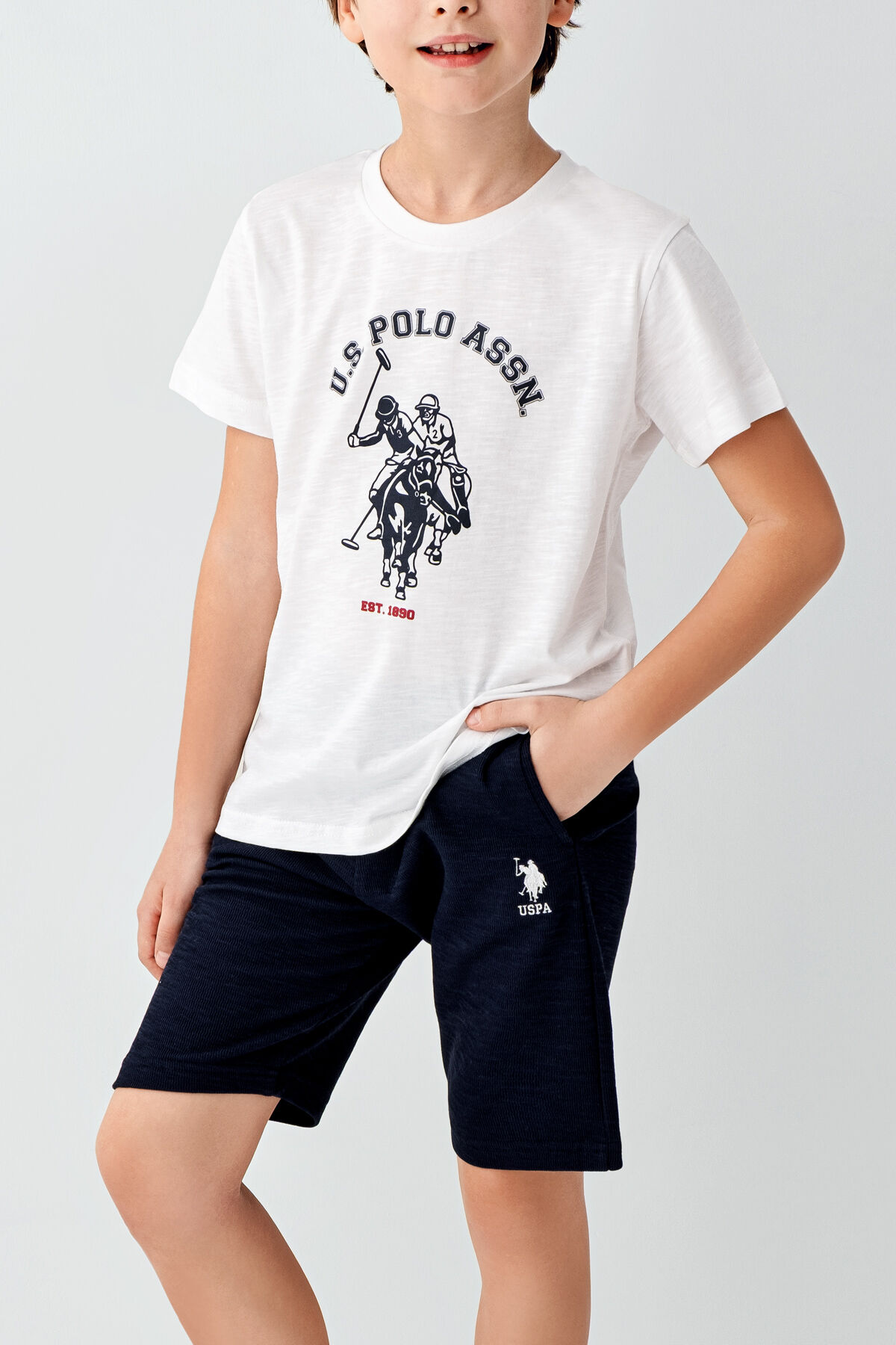 U.S. Polo Assn Erkek Çocuk Beyaz Bermuda Takım
