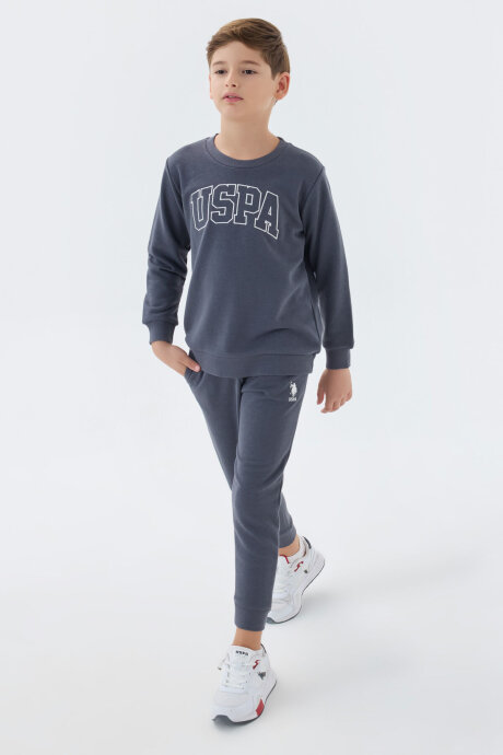 U.S. Polo Assn. Erkek Çocuk Pamuklu Bisiklet Yaka Nakışlı Kışlık Regular Fit Gri Eşofman Takımı US1583-C-V3