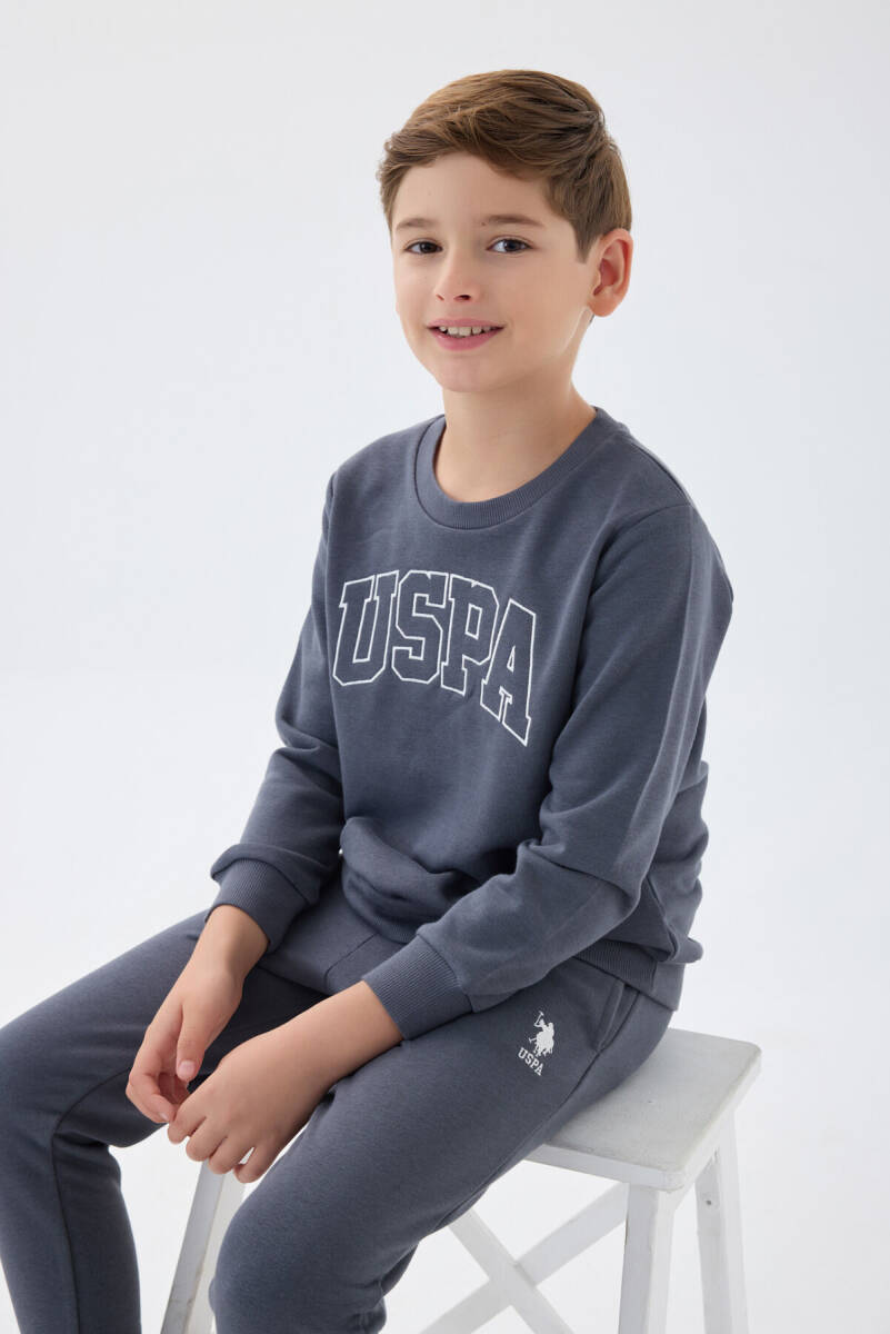 U.S. Polo Assn. Erkek Çocuk Pamuklu Bisiklet Yaka Nakışlı Kışlık Regular Fit Gri Eşofman Takımı US1583-C-V3 - 5