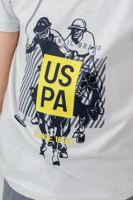 U.S. Polo Assn. Erkek Çocuk Pamuklu Bisiklet Yaka Baskılı Yazlık Regular Fit Gri Bermuda Takım US2472-C-V1 - 3