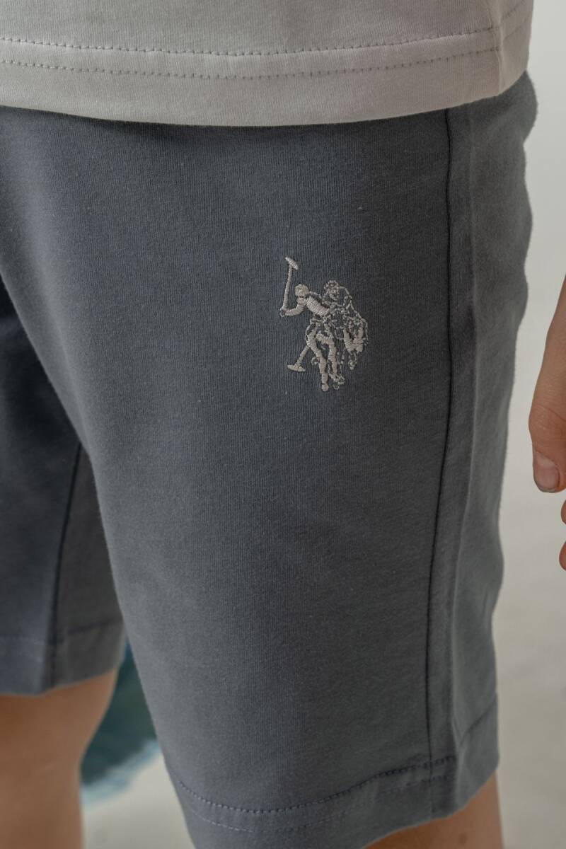 U.S. Polo Assn. Erkek Çocuk Pamuklu Bisiklet Yaka Baskılı Yazlık Regular Fit Gri Bermuda Takım US2472-C-V1 - 5