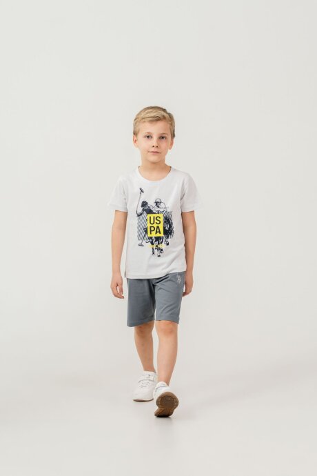 U.S. Polo Assn. Erkek Çocuk Pamuklu Bisiklet Yaka Baskılı Yazlık Regular Fit Gri Bermuda Takım US2472-C-V1 - 6