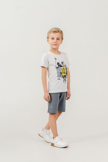 U.S. Polo Assn. Erkek Çocuk Bisiklet Yaka Baskılı Yazlık Regular Fit Gri Bermuda Takım US2472-C-V1