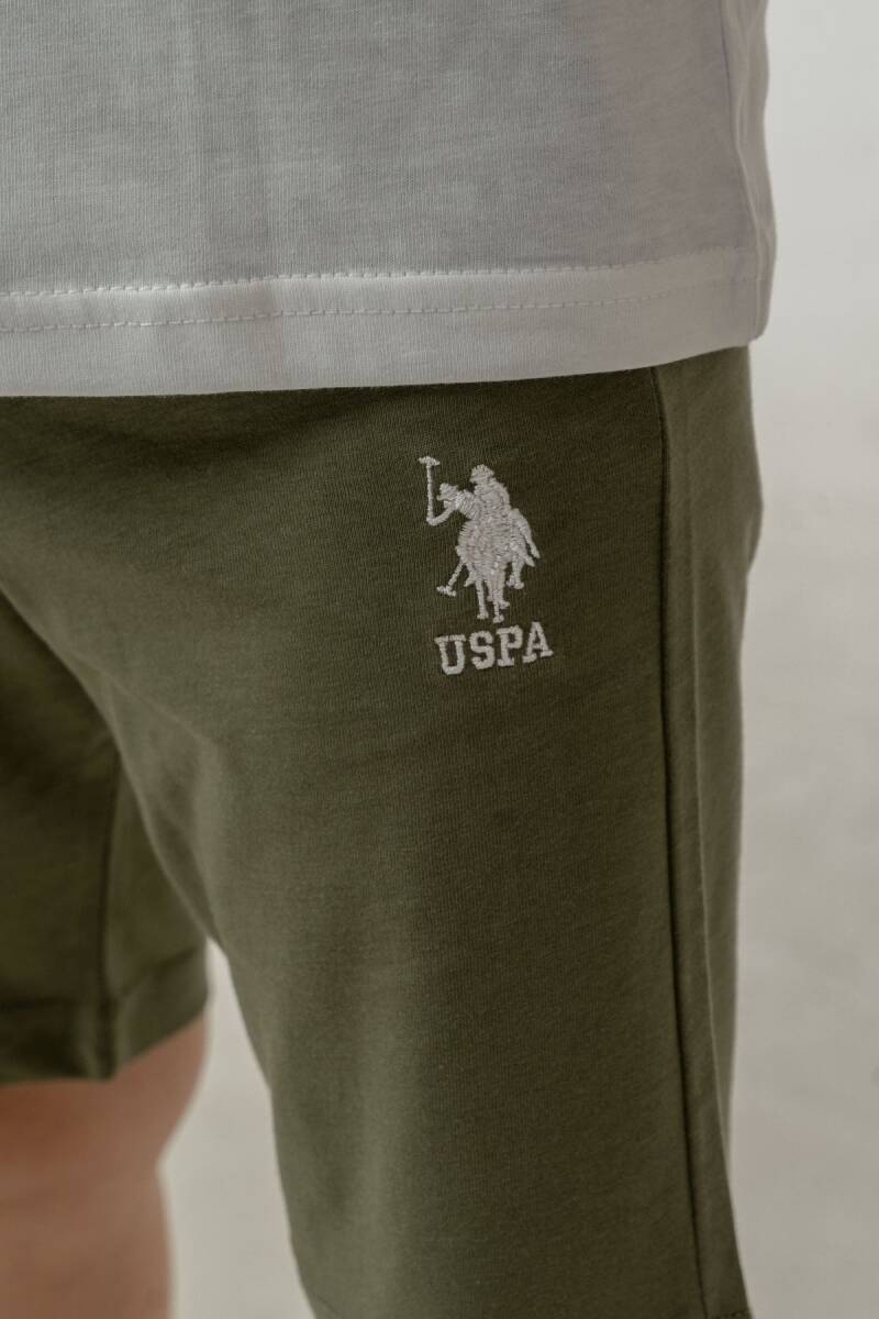 U.S. Polo Assn. Erkek Çocuk Pamuklu Bisiklet Yaka Baskılı Yazlık Regular Fit Haki Bermuda Takım US2473-C-V2 - 2