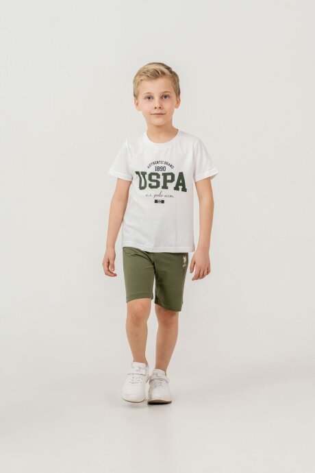 U.S. Polo Assn. Erkek Çocuk Pamuklu Bisiklet Yaka Baskılı Yazlık Regular Fit Haki Bermuda Takım US2473-C-V2 - 3