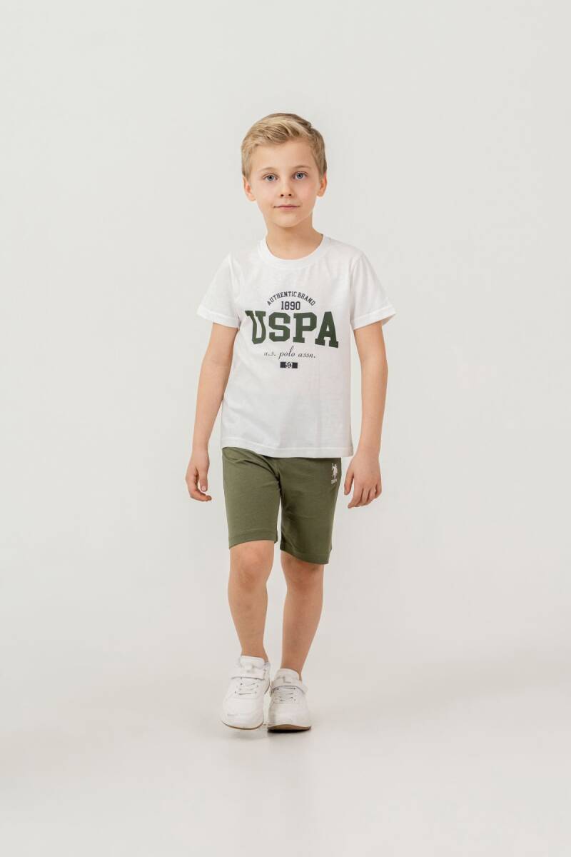 U.S. Polo Assn. Erkek Çocuk Pamuklu Bisiklet Yaka Baskılı Yazlık Regular Fit Haki Bermuda Takım US2473-C-V2 - 3