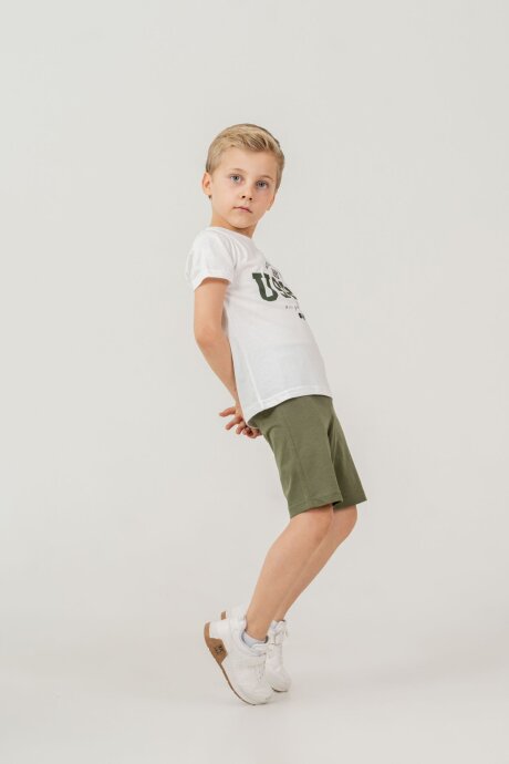U.S. Polo Assn. Erkek Çocuk Pamuklu Bisiklet Yaka Baskılı Yazlık Regular Fit Haki Bermuda Takım US2473-C-V2 - 4